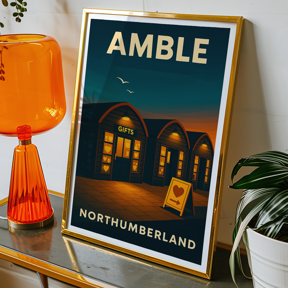 Alternative view of AMBLE HARBOUR VILLAGE AT NIGHT MINIMALIST TRAVEL POSTER NORTH EAST