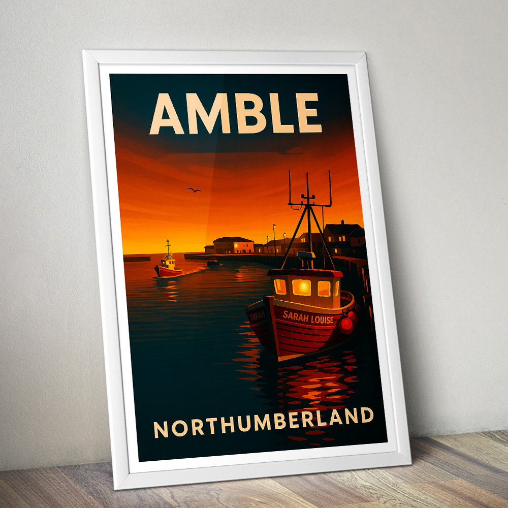 AMBLE HARBOUR AT SUNSET MINIMALIST TRAVEL POSTER NORTH EAST