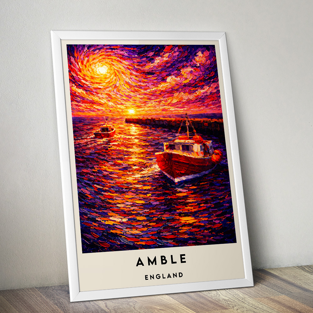 AMBLE HARBOUR AT SUNSET VAN GOGH STYLE TRAVEL POSTER NORTH EAST