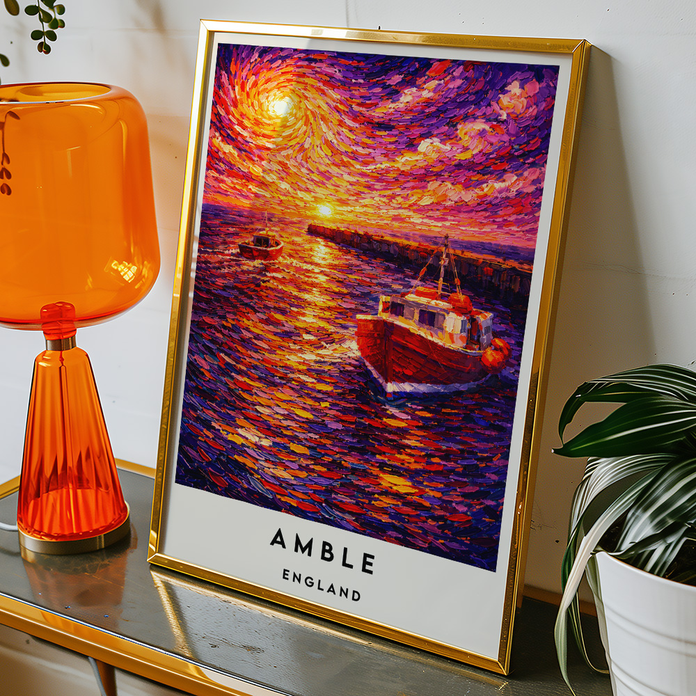 Alternative view of AMBLE HARBOUR AT SUNSET VAN GOGH STYLE TRAVEL POSTER NORTH EAST