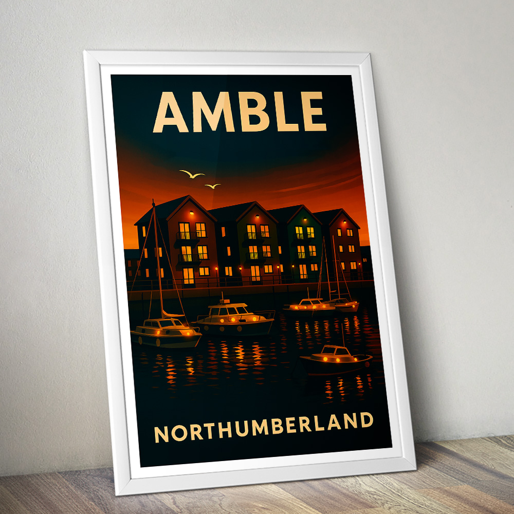 AMBLE MARINA AT NIGHT MINIMALIST TRAVEL POSTER NORTH EAST