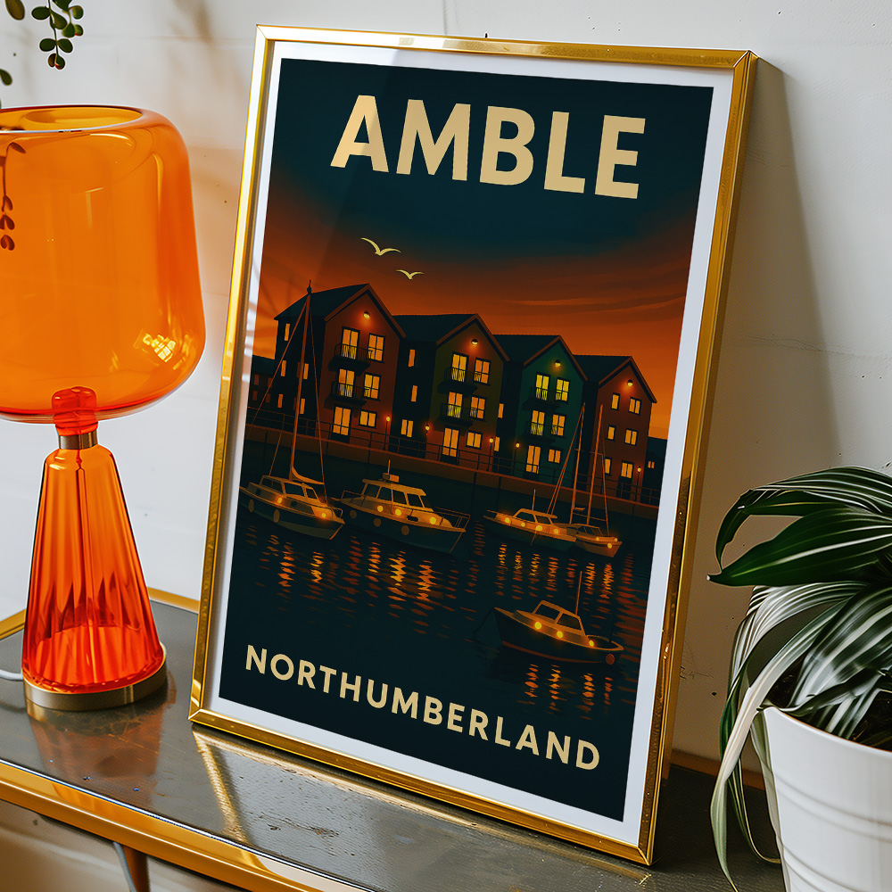 Alternative view of AMBLE MARINA AT NIGHT MINIMALIST TRAVEL POSTER NORTH EAST