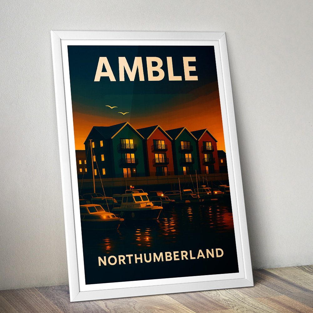 AMBLE MARINA AT TWILIGHT MINIMALIST TRAVEL POSTER NORTH EAST