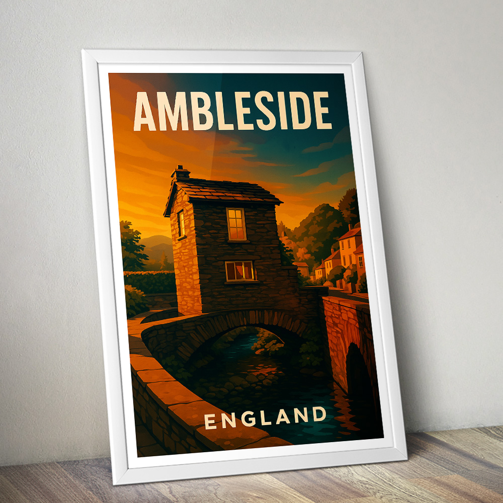 AMBLESIDE LAKE DISTRICT AT SUNSET MINIMALIST TRAVEL POSTER