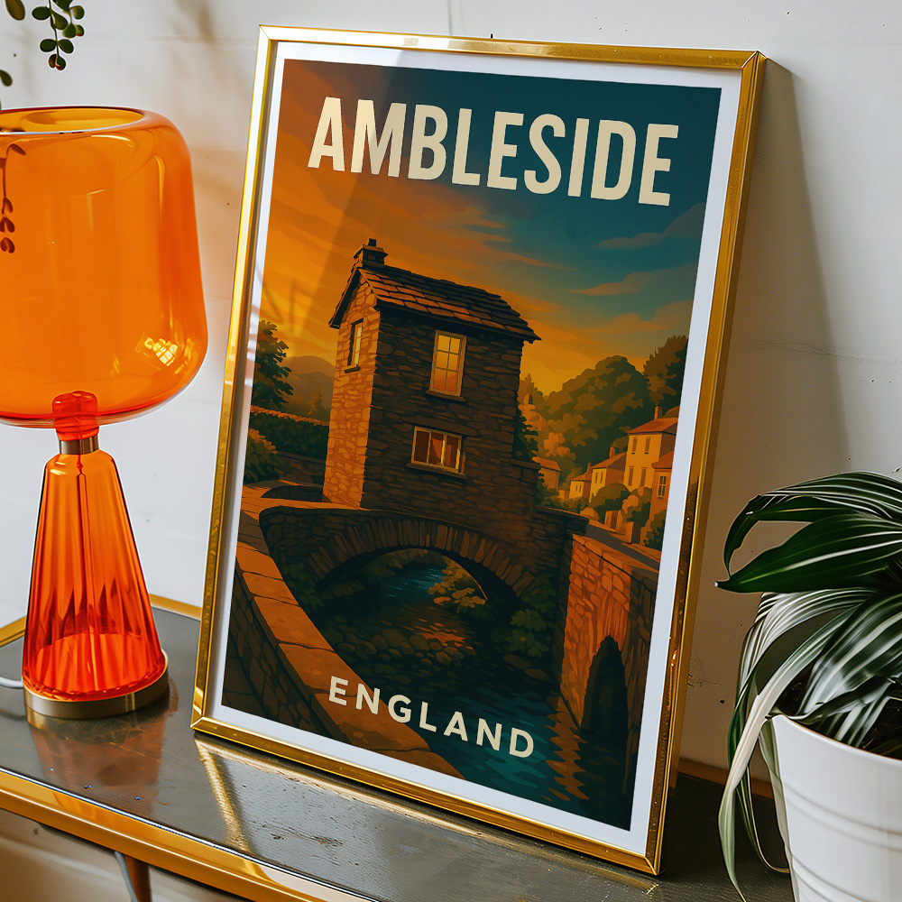 Alternative view of AMBLESIDE LAKE DISTRICT AT SUNSET MINIMALIST TRAVEL POSTER