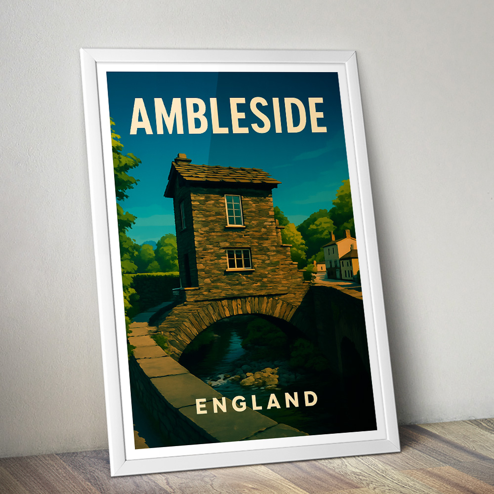 AMBLESIDE STONE BRIDGE LAKE DISTRICT MINIMALIST TRAVEL POSTER