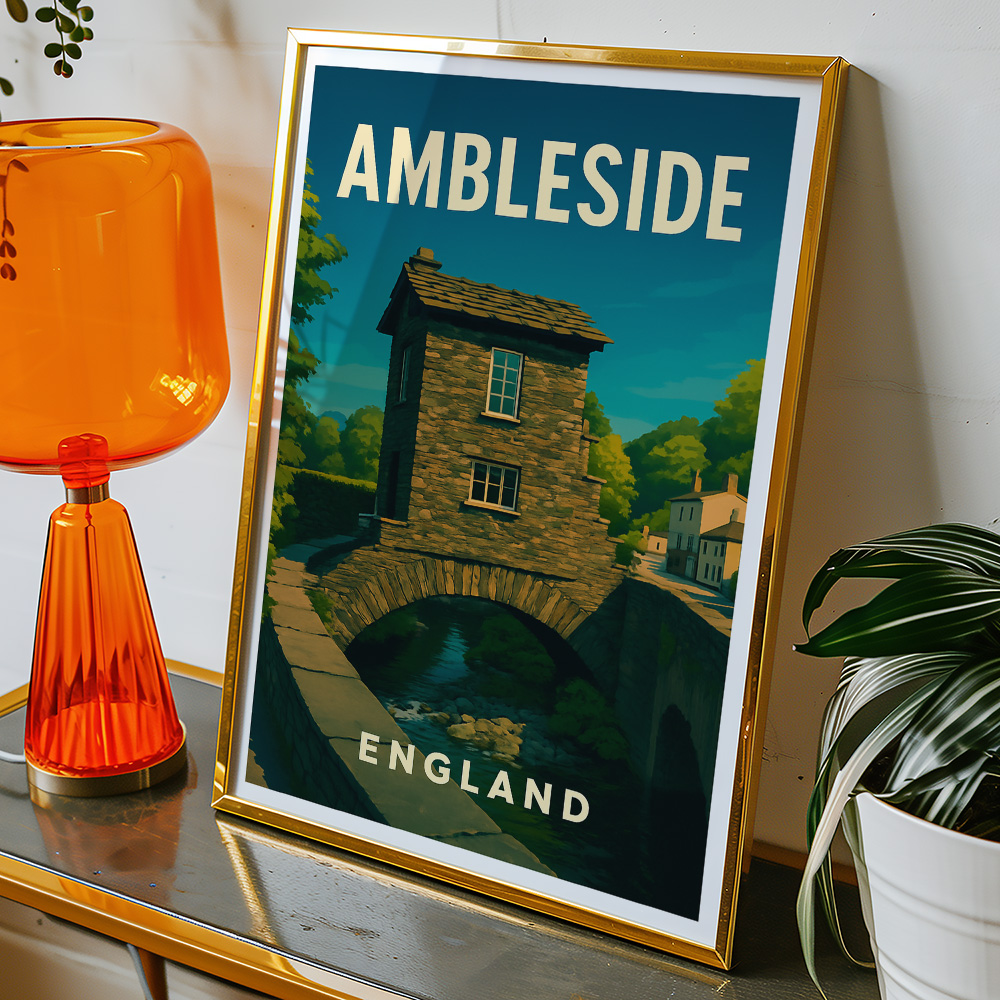 Alternative view of AMBLESIDE STONE BRIDGE LAKE DISTRICT MINIMALIST TRAVEL POSTER