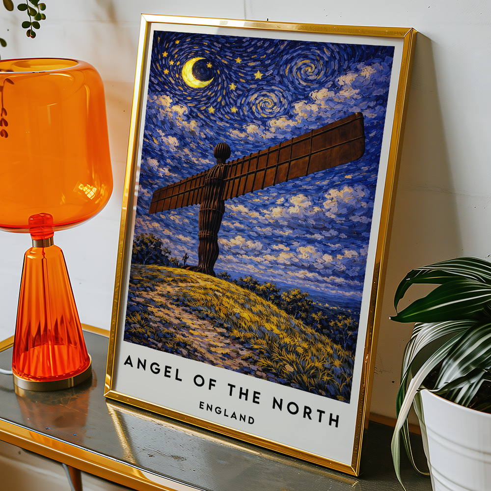 Alternative view of ANGEL OF THE NORTH AT NIGHT VAN GOGH STYLE TRAVEL POSTER NORTH EAST