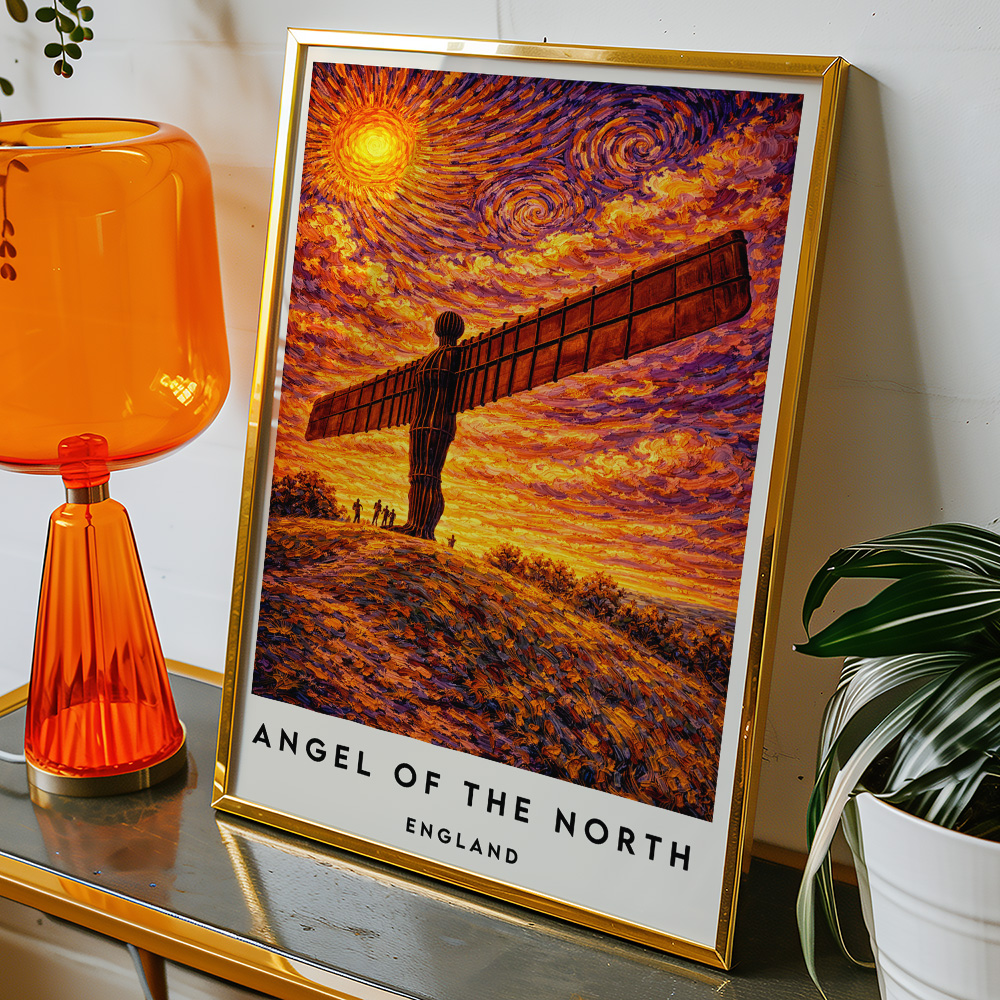 Alternative view of ANGEL OF THE NORTH AT SUNSET VAN GOGH STYLE TRAVEL POSTER NORTH EAST
