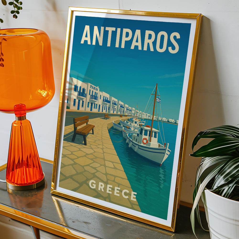 Alternative view of ANTIPAROS HARBOUR MINIMALIST TRAVEL POSTER