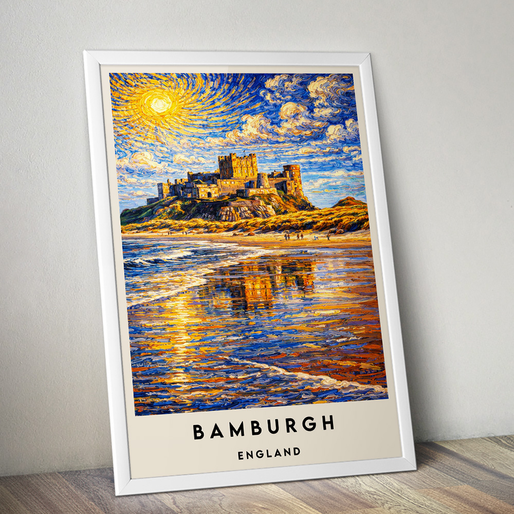 BAMBURGH CASTLE VAN GOGH STYLE TRAVEL POSTER NORTH EAST