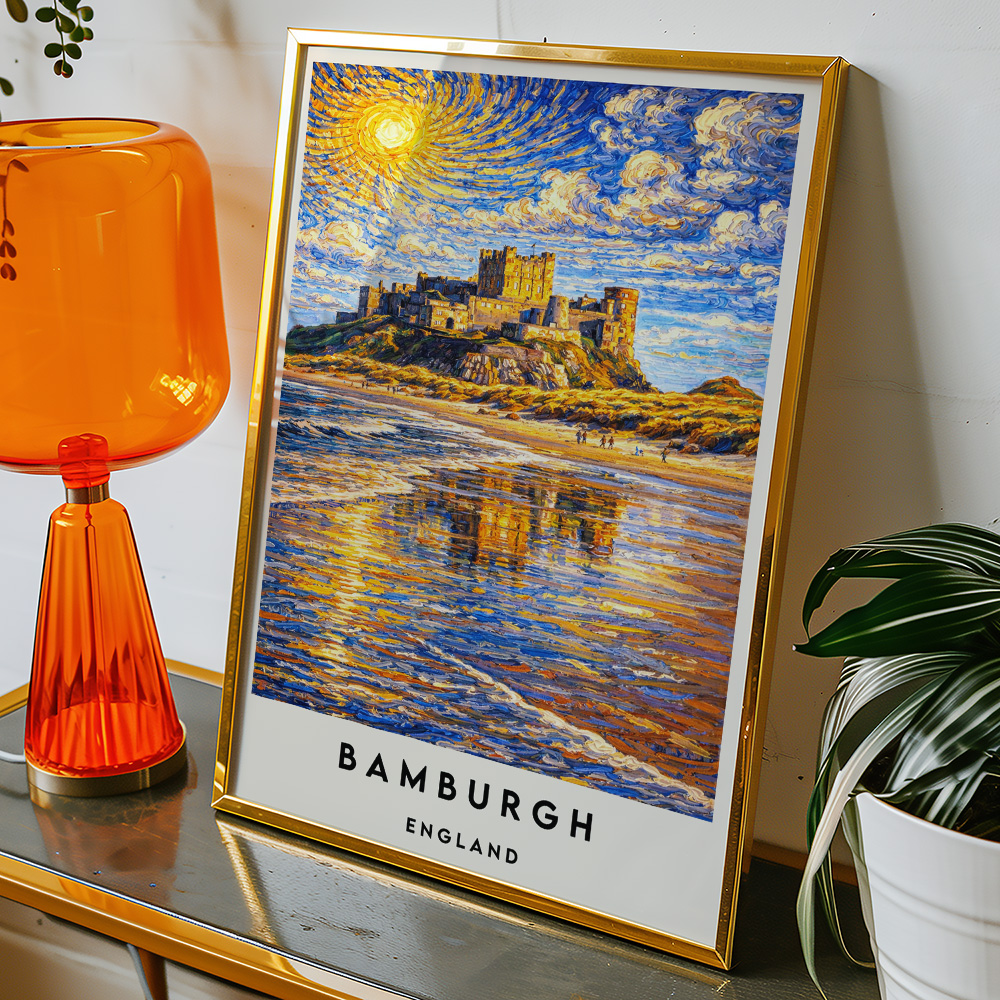 Alternative view of BAMBURGH CASTLE VAN GOGH STYLE TRAVEL POSTER NORTH EAST