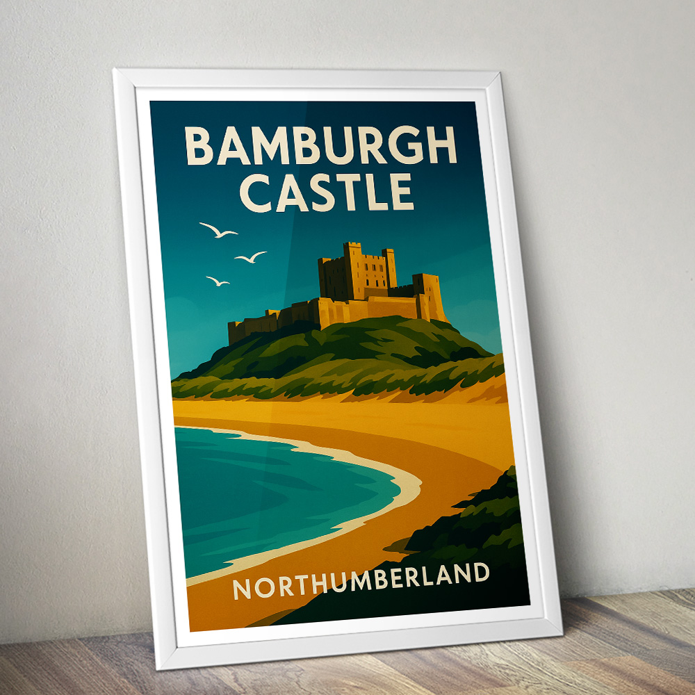 BAMBURGH CASTLE AND COASTAL BEAUTY MINIMALIST TRAVEL POSTER NORTH EAST