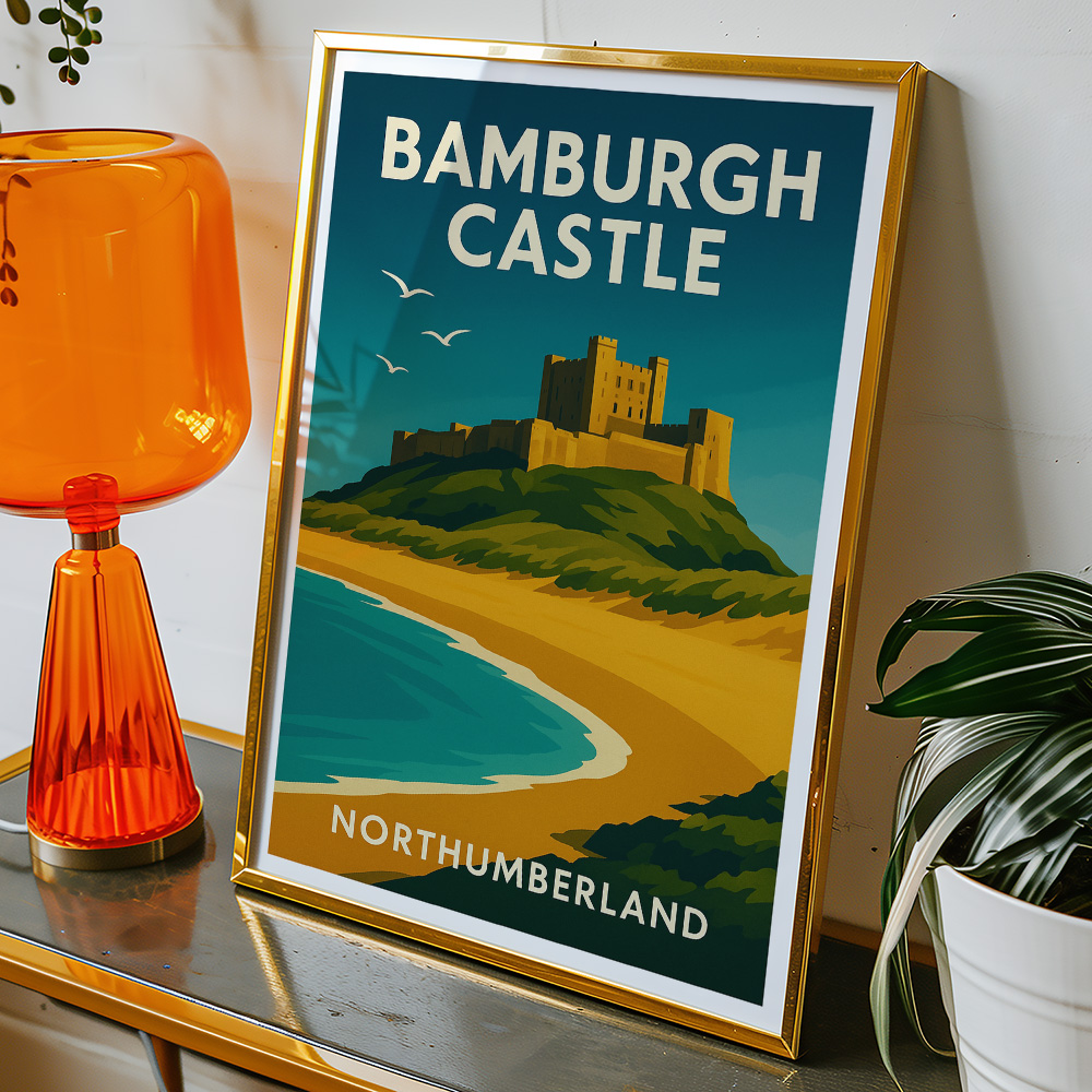 Alternative view of BAMBURGH CASTLE AND COASTAL BEAUTY MINIMALIST TRAVEL POSTER NORTH EAST