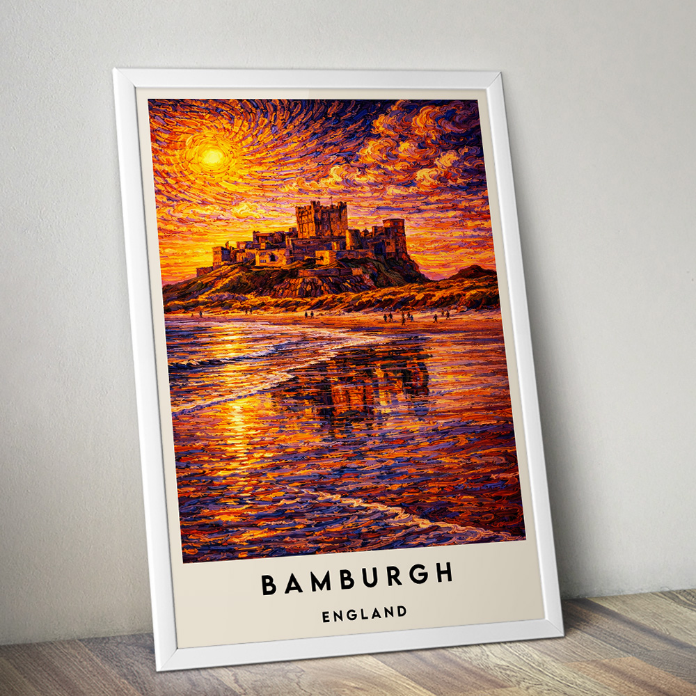 BAMBURGH CASTLE AT SUNSET VAN GOGH STYLE TRAVEL POSTER NORTH EAST