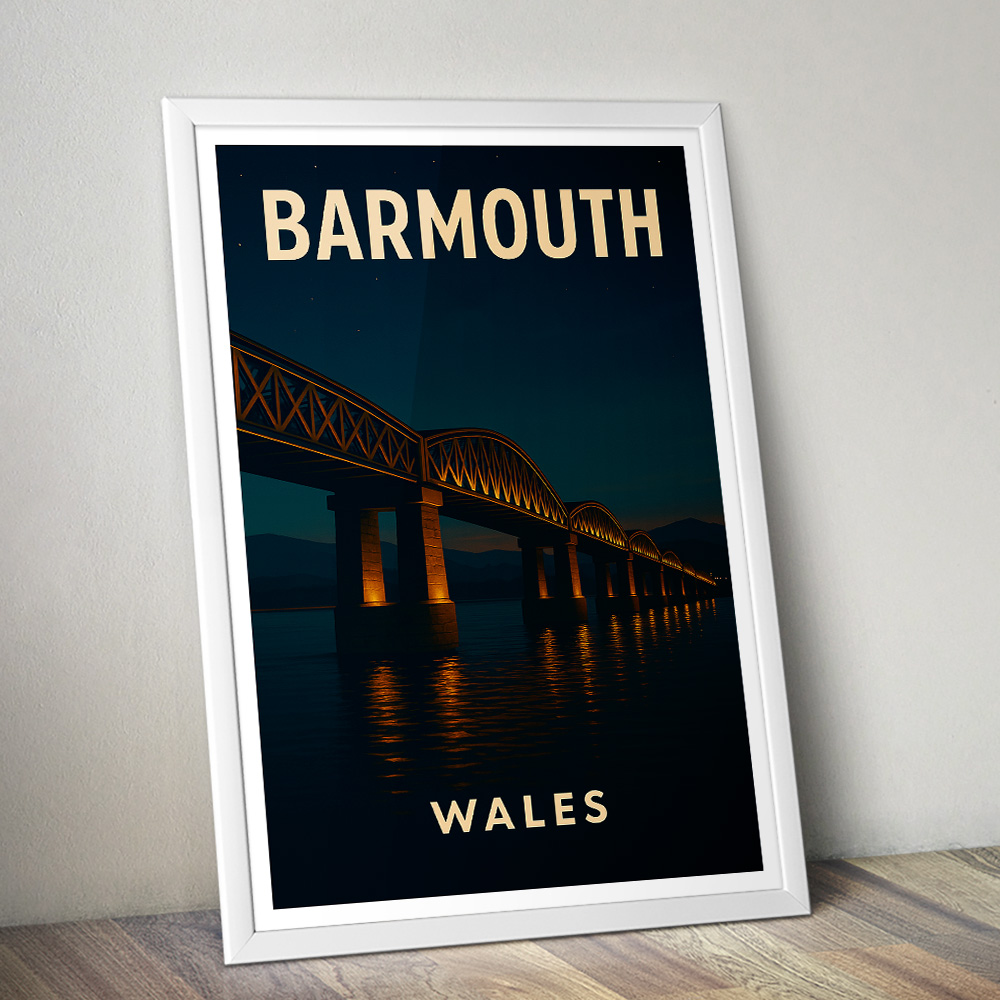 BARMOUTH BRIDGE WALES AT NIGHT MINIMALIST TRAVEL POSTER