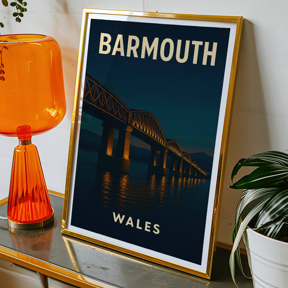 Alternative view of BARMOUTH BRIDGE WALES AT NIGHT MINIMALIST TRAVEL POSTER