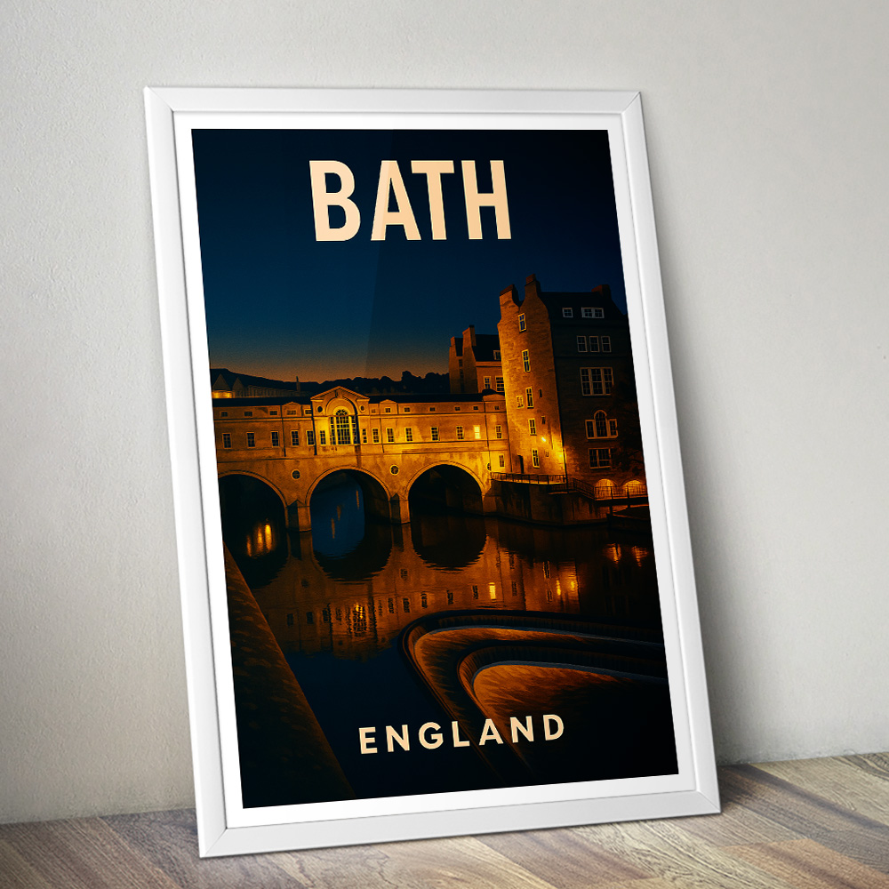 BATH PULTENEY BRIDGE AT NIGHT MINIMALIST TRAVEL POSTER