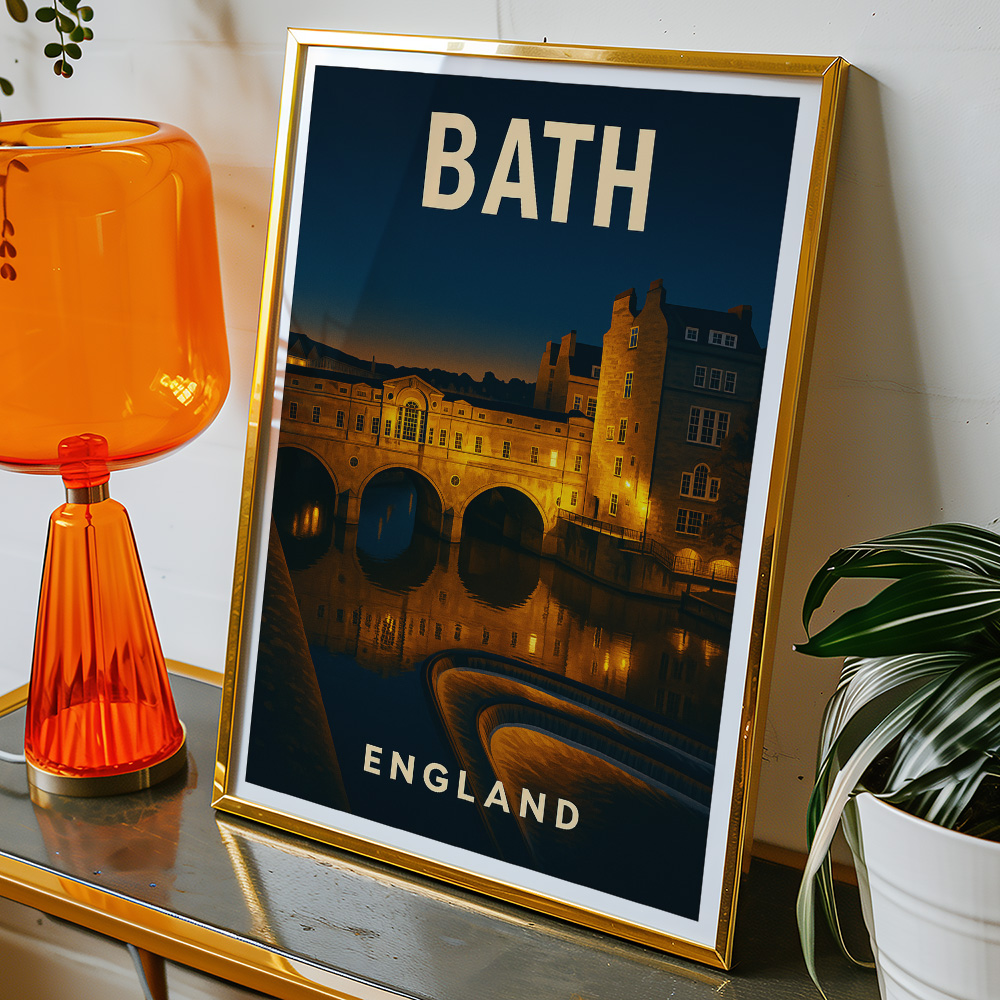 Alternative view of BATH PULTENEY BRIDGE AT NIGHT MINIMALIST TRAVEL POSTER