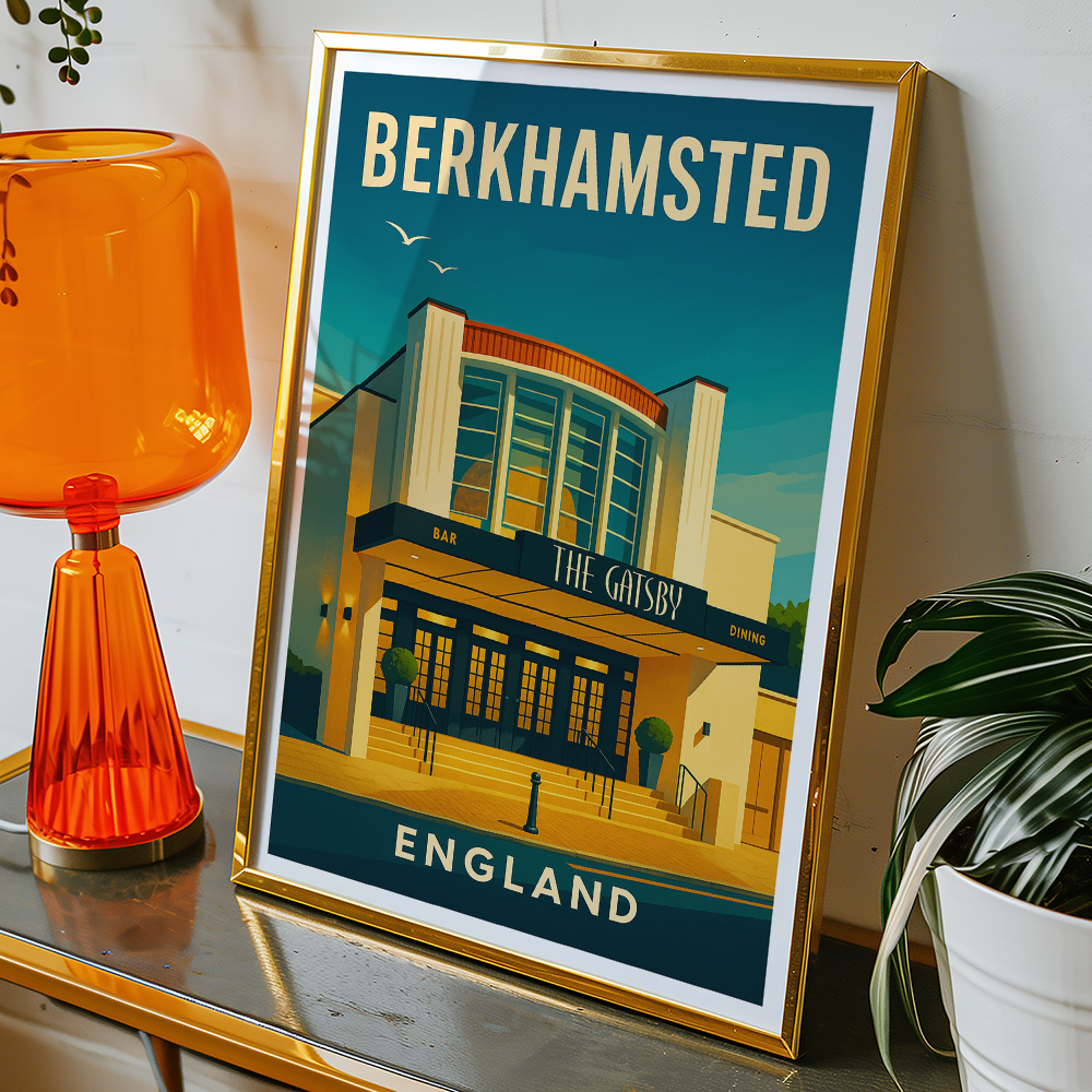 Alternative view of BERKHAMSTED THE GATSBY CINEMA MINIMALIST TRAVEL POSTER