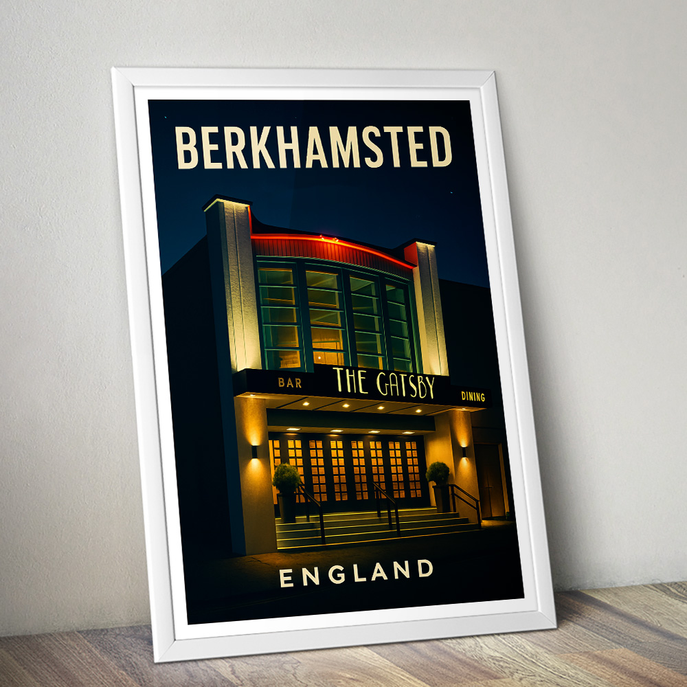 BERKHAMSTED THE GATSBY CINEMA AT NIGHT MINIMALIST TRAVEL POSTER