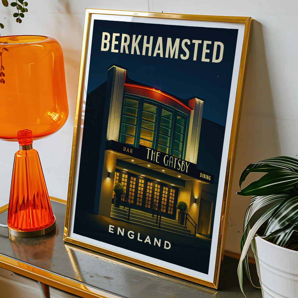 Alternative view of BERKHAMSTED THE GATSBY CINEMA AT NIGHT MINIMALIST TRAVEL POSTER
