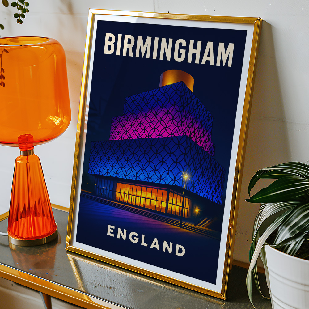 Alternative view of BIRMINGHAM LIBRARY AT NIGHT MINIMALIST TRAVEL POSTER