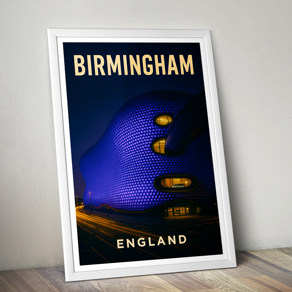BIRMINGHAM SELFRIDGES BUILDING AT NIGHT MINIMALIST TRAVEL POSTER