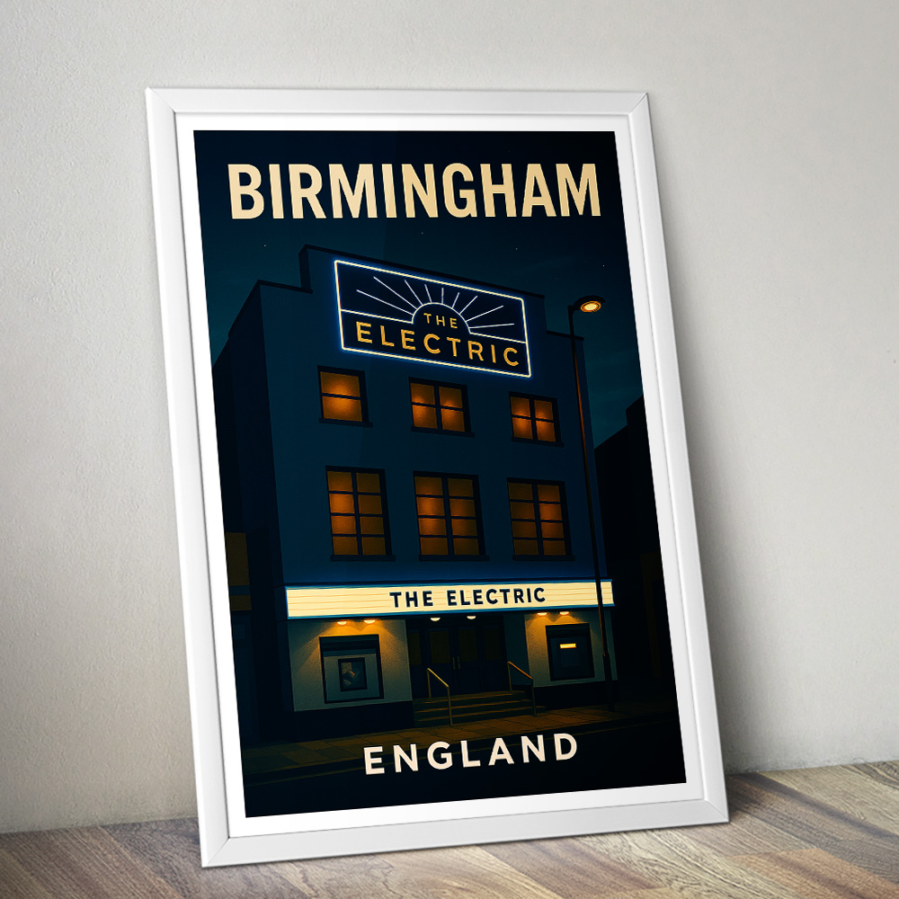 BIRMINGHAM THE ELECTRIC AT NIGHT MINIMALIST TRAVEL POSTER