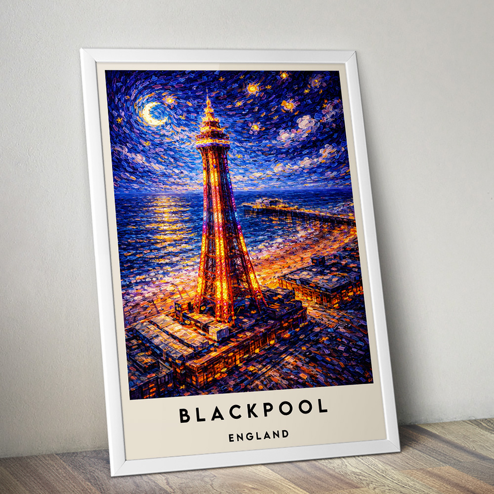 BLACKPOOL TOWER AT NIGHT TIME VAN GOGH STYLE TRAVEL POSTER NORTH WEST