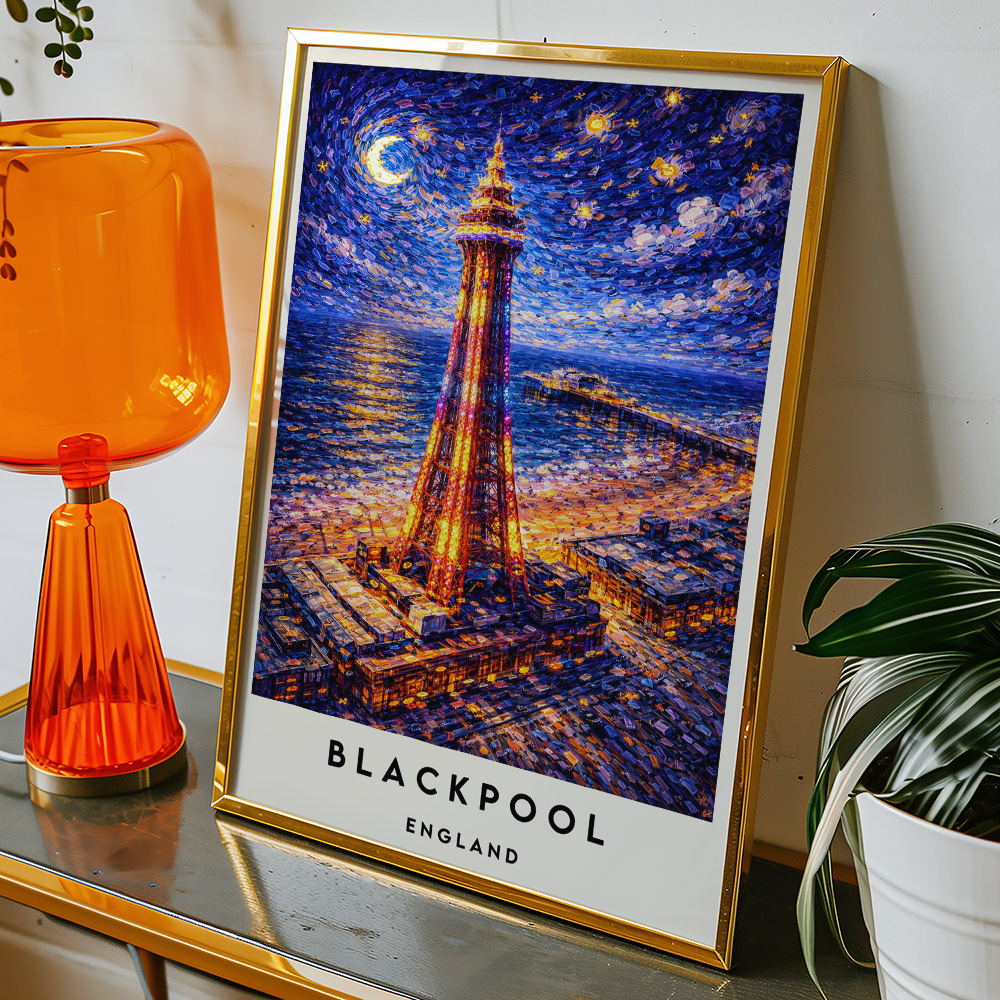 Alternative view of BLACKPOOL TOWER AT NIGHT TIME VAN GOGH STYLE TRAVEL POSTER NORTH WEST