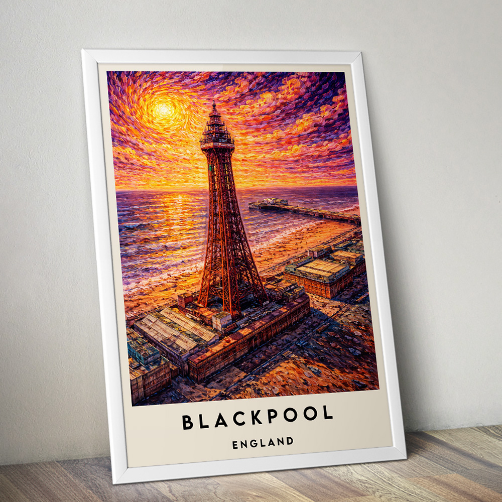BLACKPOOL TOWER AT SUNSET VAN GOGH STYLE TRAVEL POSTER NORTH WEST
