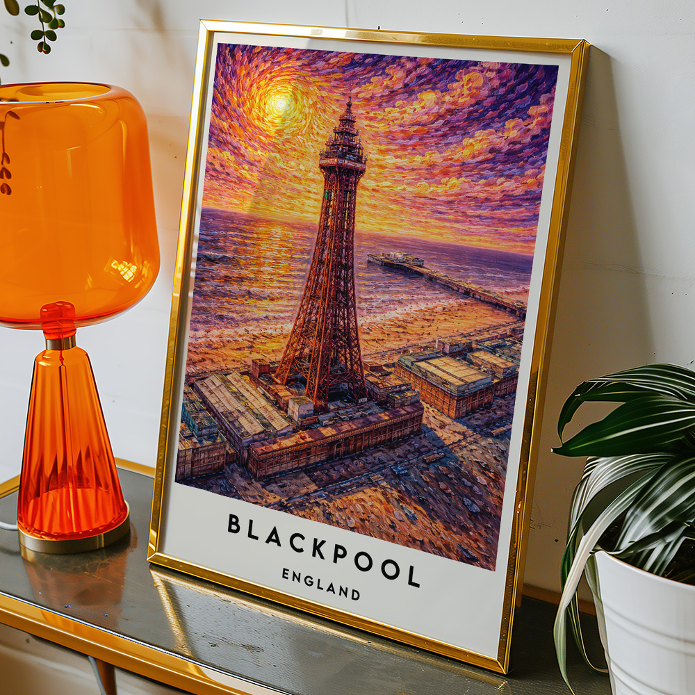 Alternative view of BLACKPOOL TOWER AT SUNSET VAN GOGH STYLE TRAVEL POSTER NORTH WEST