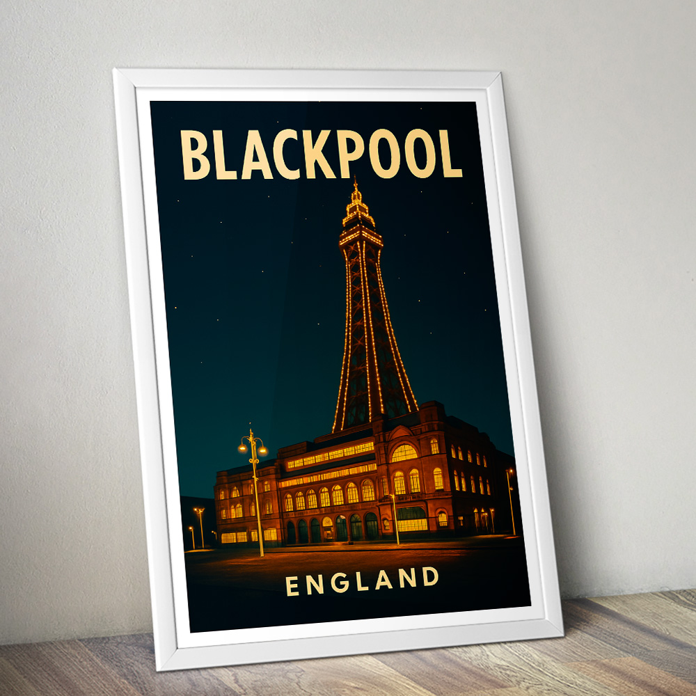 BLACKPOOL TOWER AT NIGHT MINIMALIST TRAVEL POSTER NORTH WEST