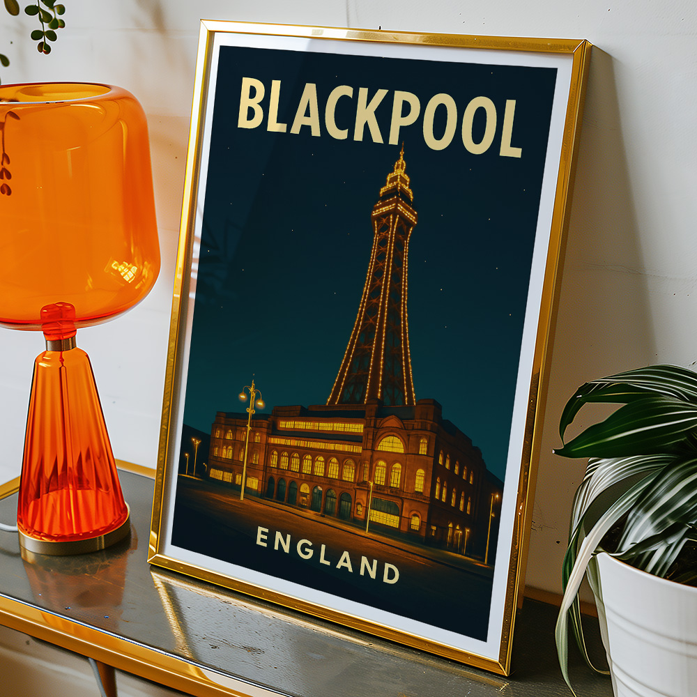 Alternative view of BLACKPOOL TOWER AT NIGHT MINIMALIST TRAVEL POSTER NORTH WEST