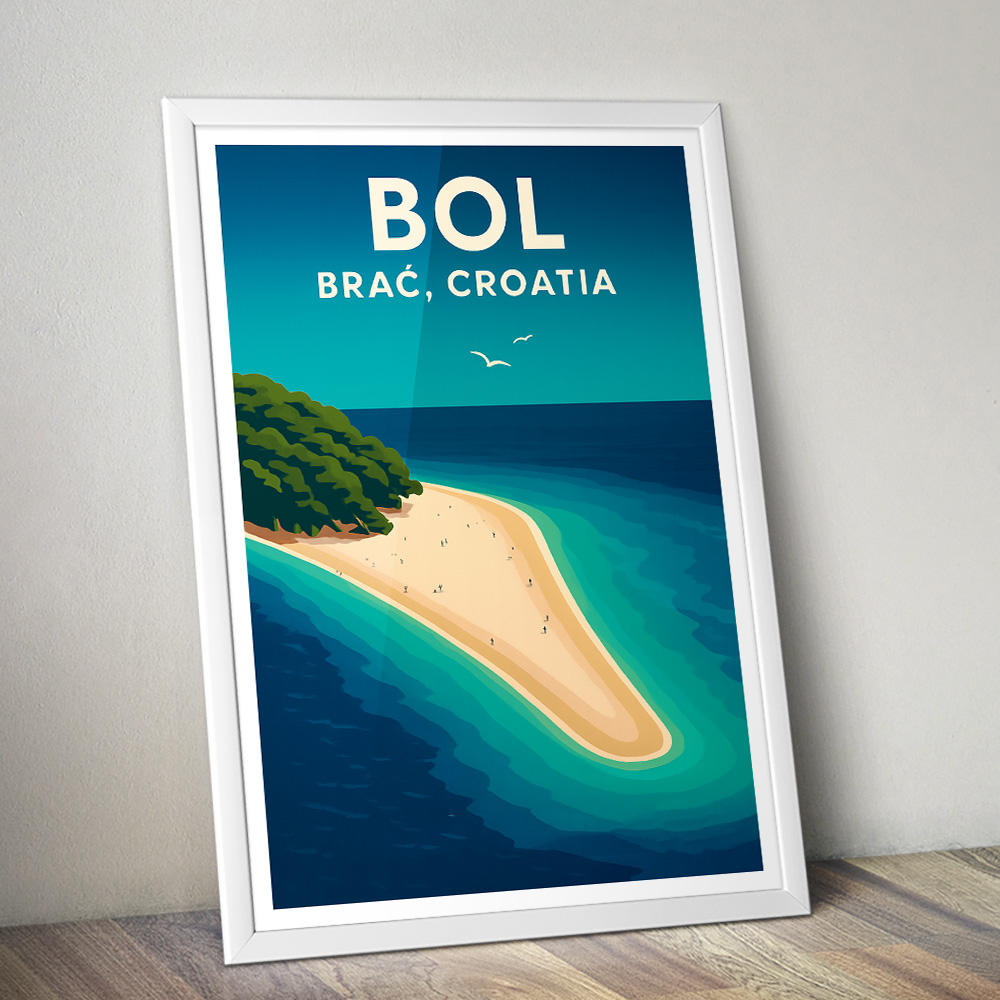 BOL BRAC ZLATNI RAT BEACH MINIMALIST TRAVEL POSTER