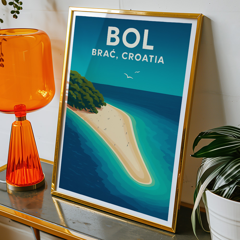 Alternative view of BOL BRAC ZLATNI RAT BEACH MINIMALIST TRAVEL POSTER