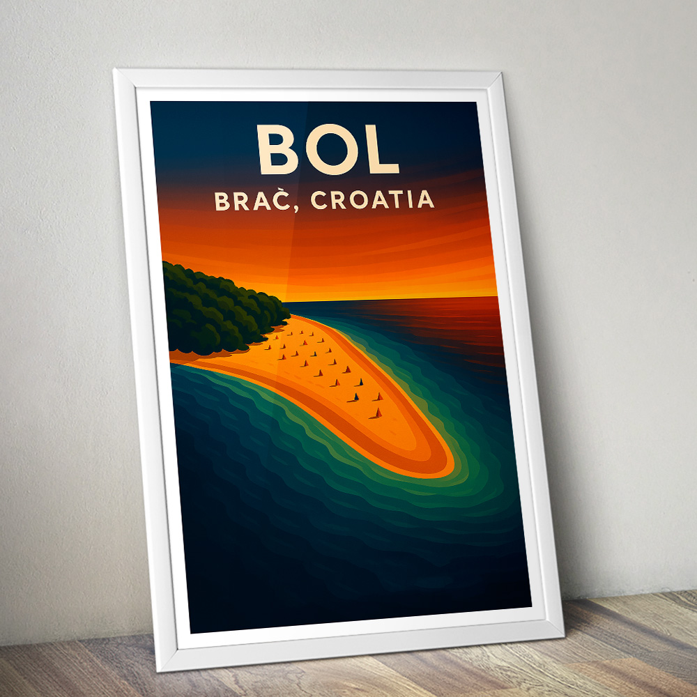 BOL BRAC ZLATNI RAT AT SUNSET MINIMALIST TRAVEL POSTER