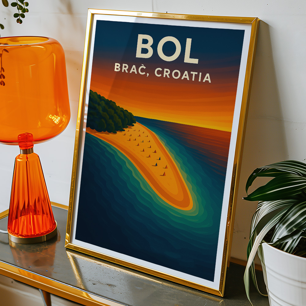 Alternative view of BOL BRAC ZLATNI RAT AT SUNSET MINIMALIST TRAVEL POSTER