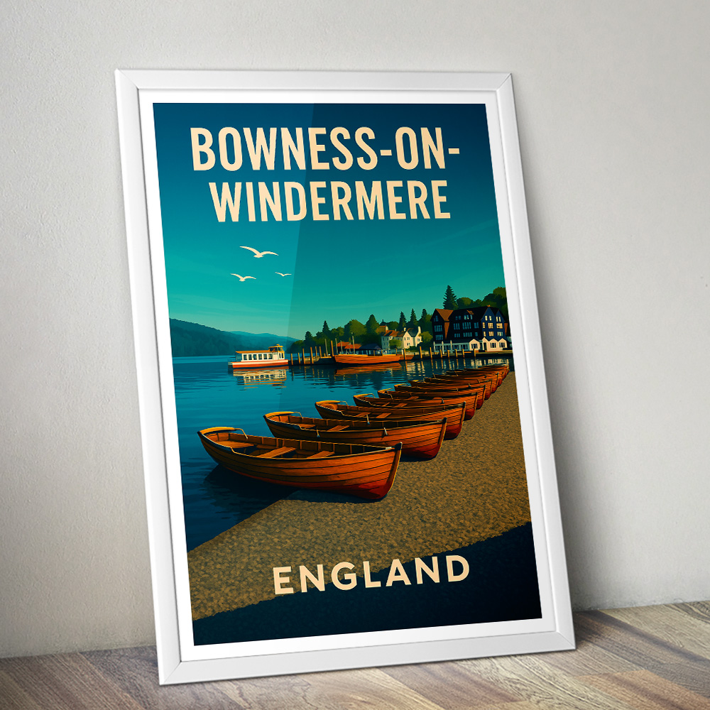 BOWNESS-ON-WINDERMERE LAKE DISTRICT MINIMALIST TRAVEL POSTER NORTH WEST