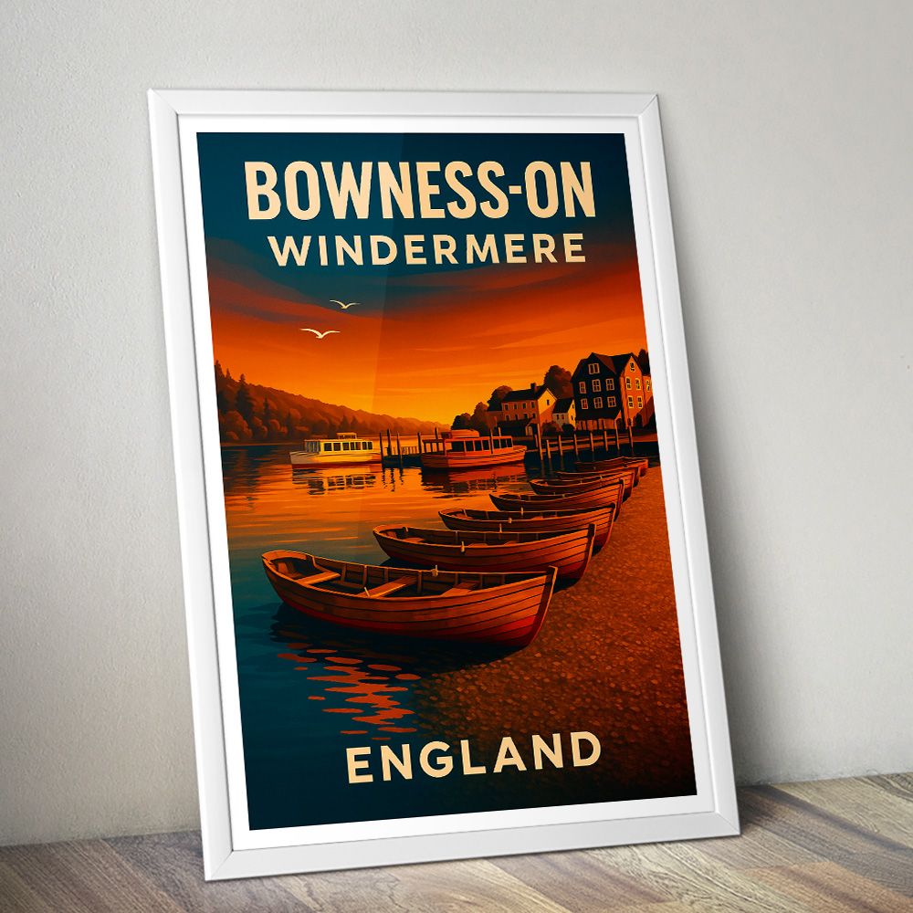 BOWNESS ON WINDERMERE LAKE DISTRICT AT SUNSET MINIMALIST TRAVEL POSTER NORTH WEST