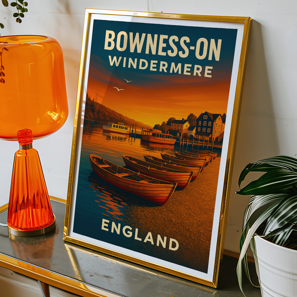 Alternative view of BOWNESS ON WINDERMERE LAKE DISTRICT AT SUNSET MINIMALIST TRAVEL POSTER NORTH WEST