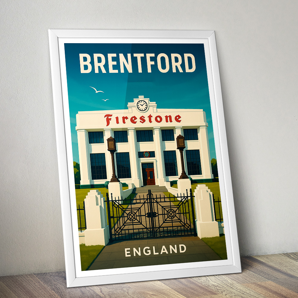 BRENTFOR FIRESTONE BUILDING MINIMALIST TRAVEL POSTER