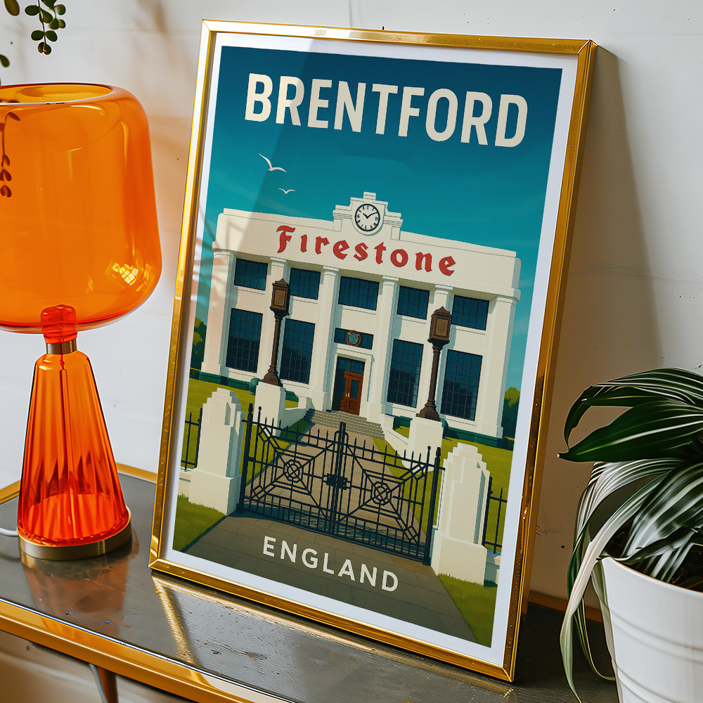 Alternative view of BRENTFOR FIRESTONE BUILDING MINIMALIST TRAVEL POSTER