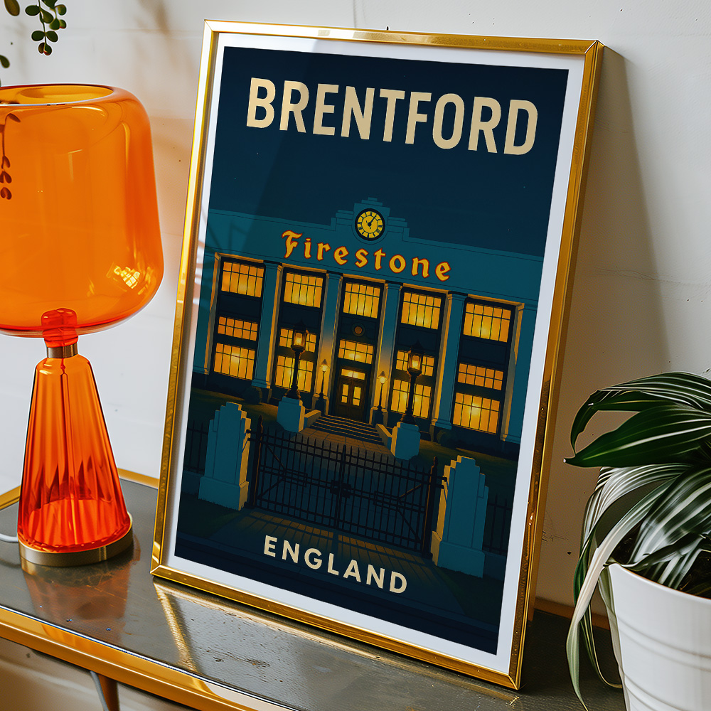 Alternative view of BRENTFORD FIRESTONE BUILDING AT NIGHT MINIMALIST TRAVEL POSTER