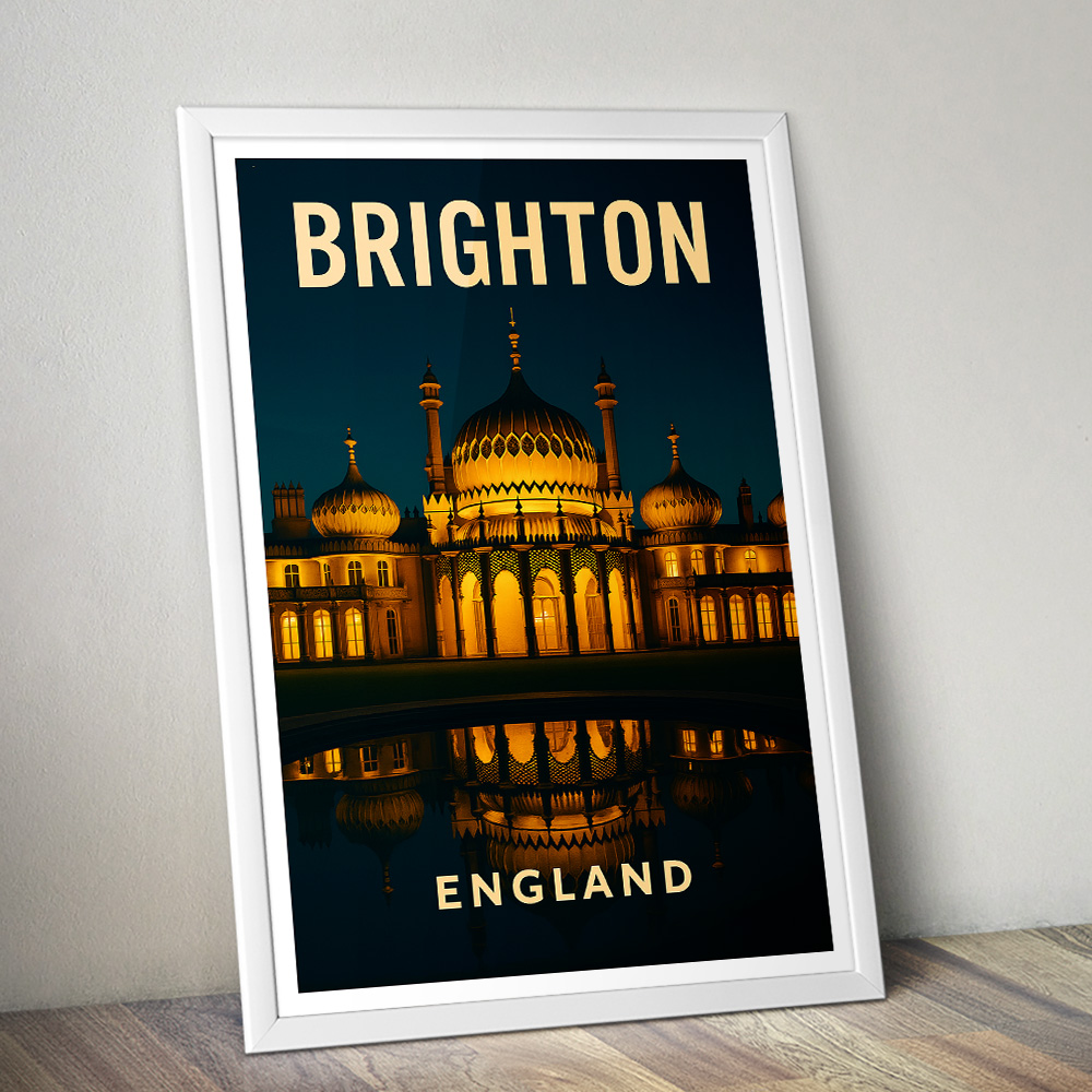BRIGHTON ROYAL PAVILION AT NIGHT MINIMALIST TRAVEL POSTER