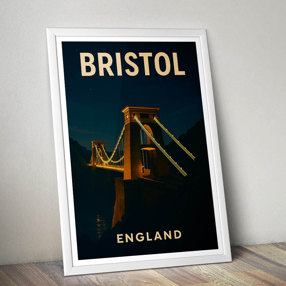 BRISTOL CLIFTON SUSPENSION BRIDGE AT NIGHT MINIMALIST TRAVEL POSTER