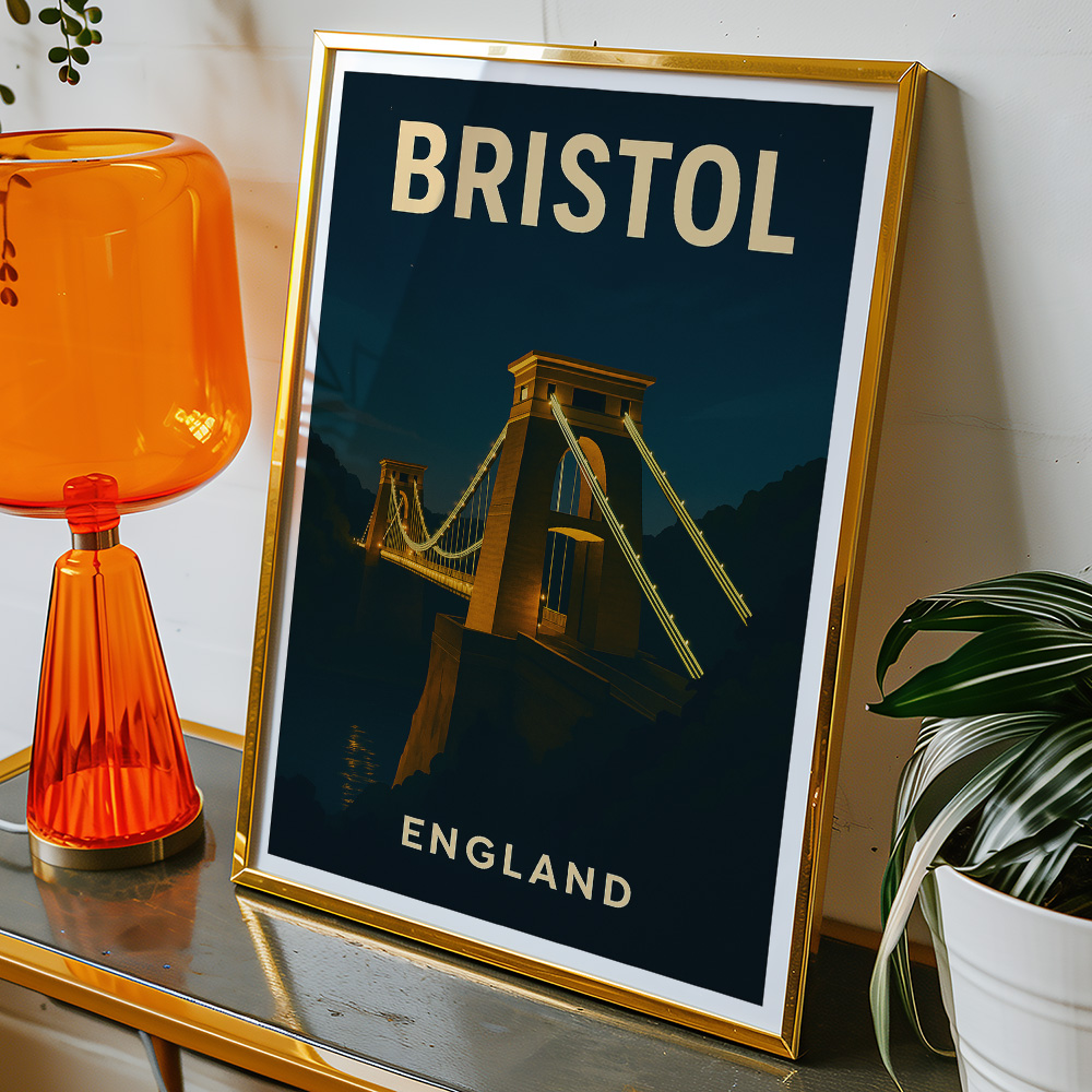 Alternative view of BRISTOL CLIFTON SUSPENSION BRIDGE AT NIGHT MINIMALIST TRAVEL POSTER