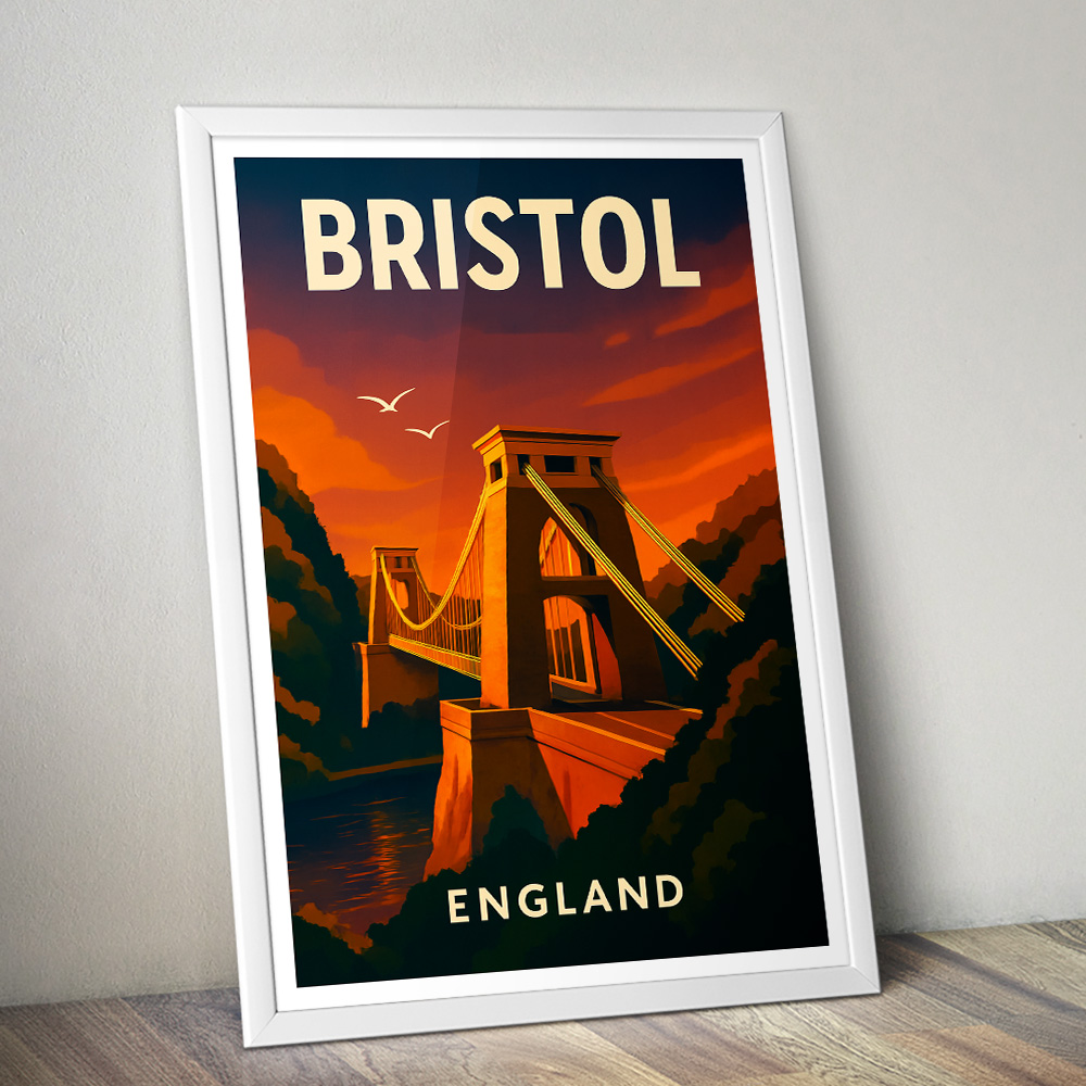 BRISTOL CLIFTON SUSPENSION BRIDGE AT SUNSET MINIMALIST TRAVEL POSTER
