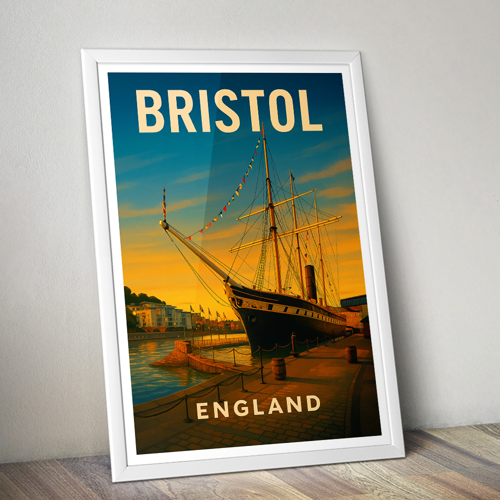 BRISTOL HARBOUR SS GREAT BRITAIN AT SUNSET MINIMALIST TRAVEL POSTER
